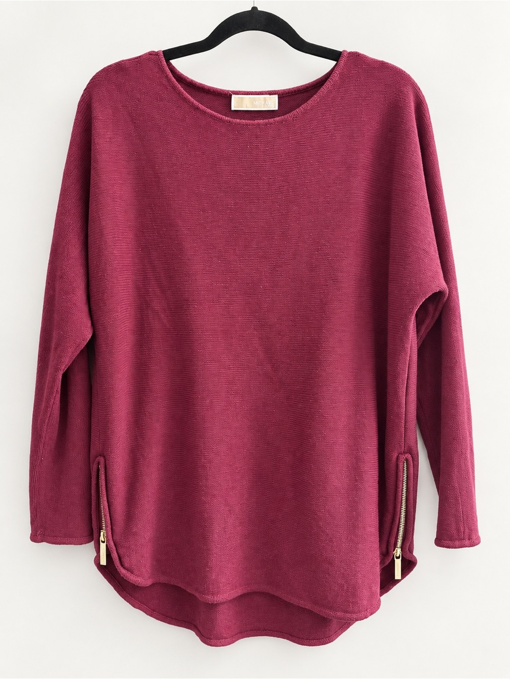 Michael Kors Raspberry Crewneck Sweater with Side Zips
